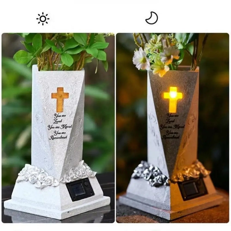 Vase Mémorial à Énergie Solaire avec Ailes d'Ange