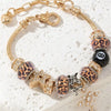 Leopard Cross & Black Beaded Bracelet with Sparkling Crystal Accents