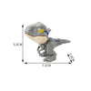 A gray plastic interactive finger biting dinosaur toy resembling a Triceratops or Tyrannosaurus.