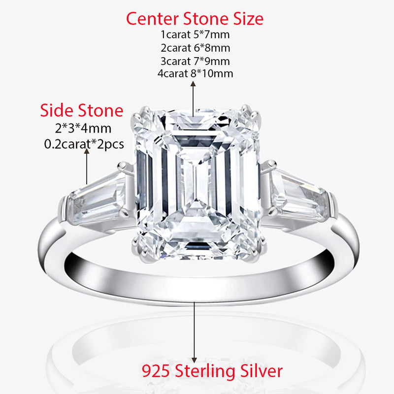 Radiant Cut Moissanite Engagement Ring with Baguette Side Stones