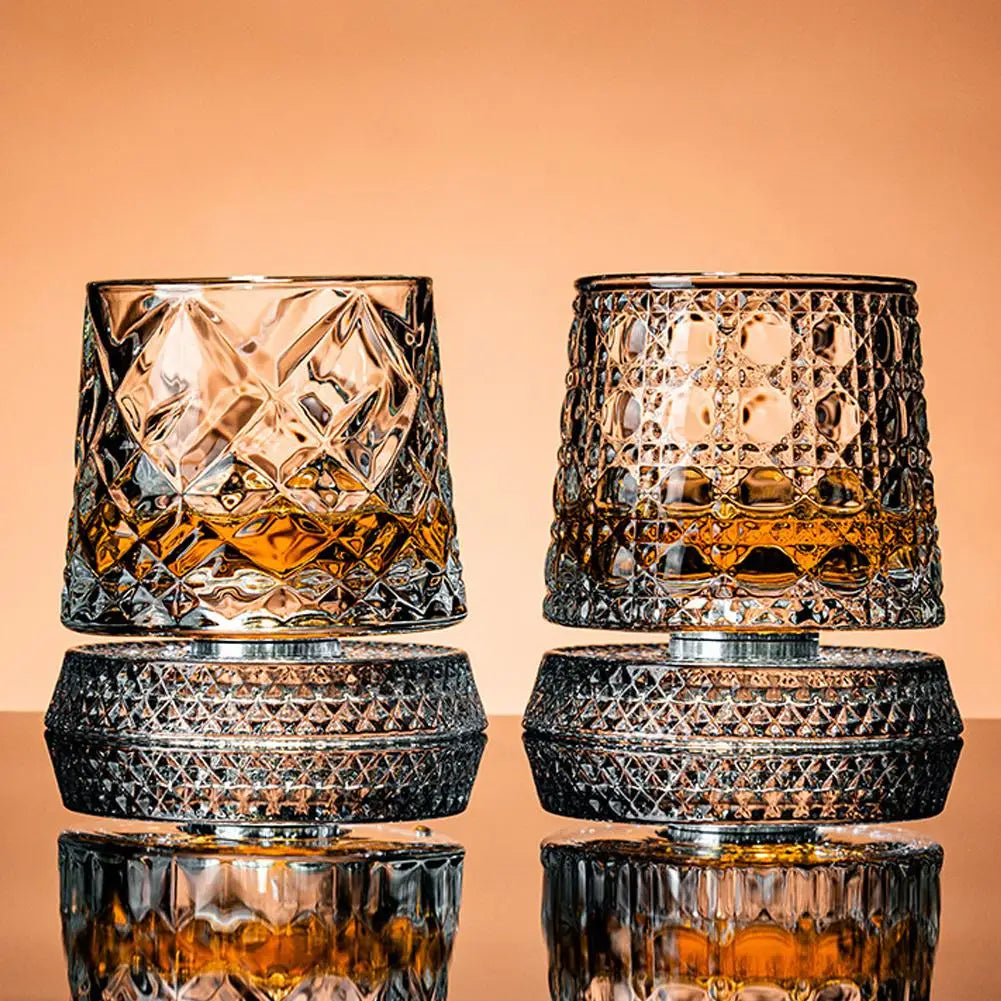 360° Rotating Whiskey Glasses (Set of 2) with Crystal Clear Glass