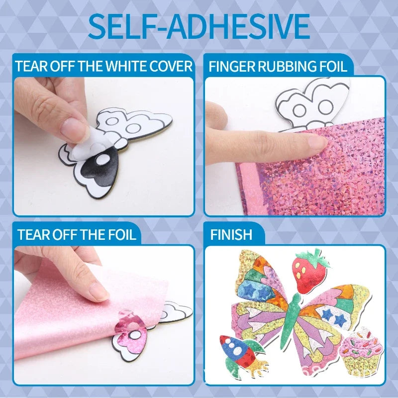 No-Mess Foil Art Kit for Kids – Creative Craft Set with Butterfly & Dessert Designs