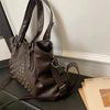 Rivet Punk Large Capacity Tote Bag with Adjustable Crossbody Strap