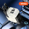 White 120W 4-in-1 car charger with USB and USB-C fast charging plugged into a vehicle port.