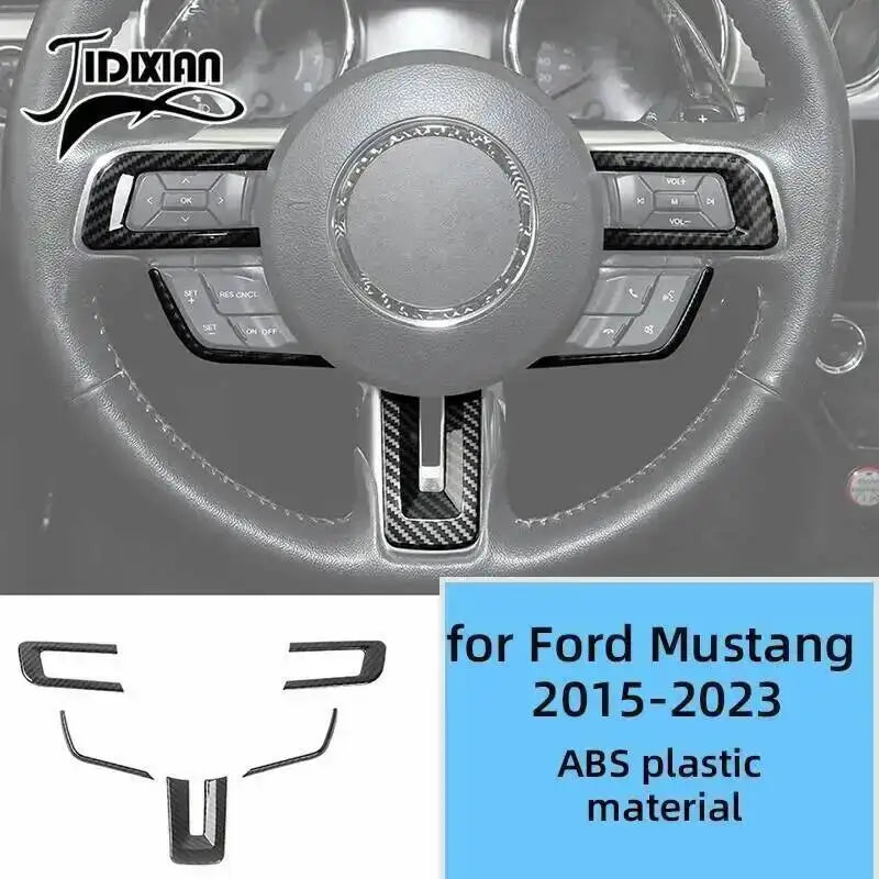 Carbon fiber decorative trim kit for Ford Mustang steering wheel and interior