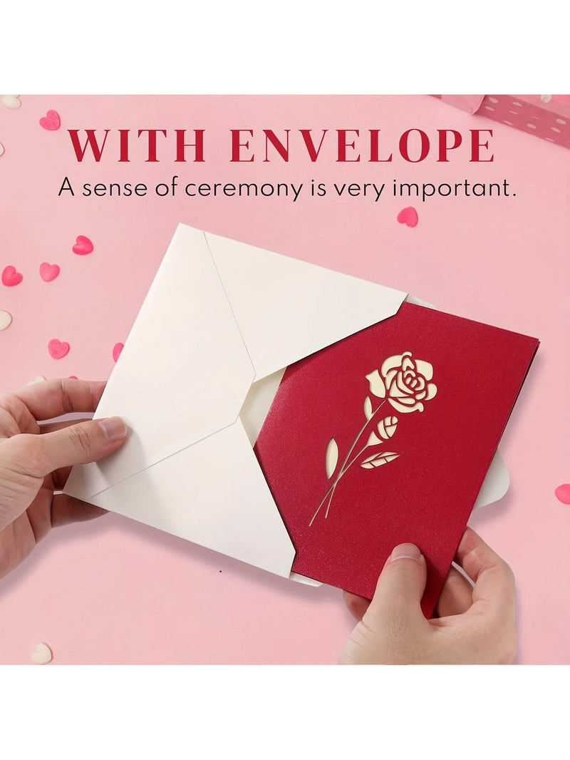 3D Pop-Up Birthday Rose Card with Envelope