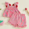 Strawberry Embroidered Plaid Tank Top and Shorts Set for Toddler Girls