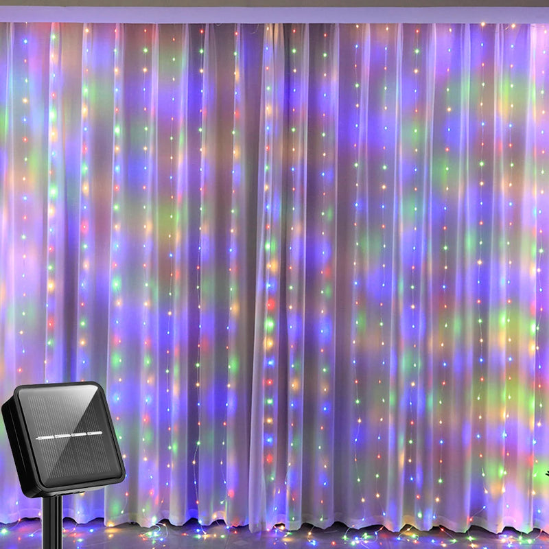 Solar-Powered LED Curtain String Lights