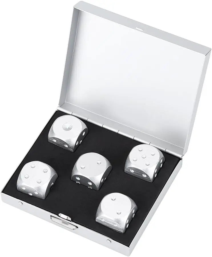 Precision Aluminum Alloy Dice Set – 5 Metal Dice with Storage Box