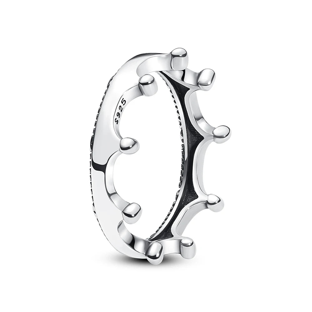 A sterling silver heart ring with cubic zirconia stones shown against a white background.