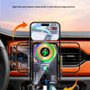 A hand is shown interacting with a car phone mount, demonstrating its one-touch electric rotation feature for safer driving.