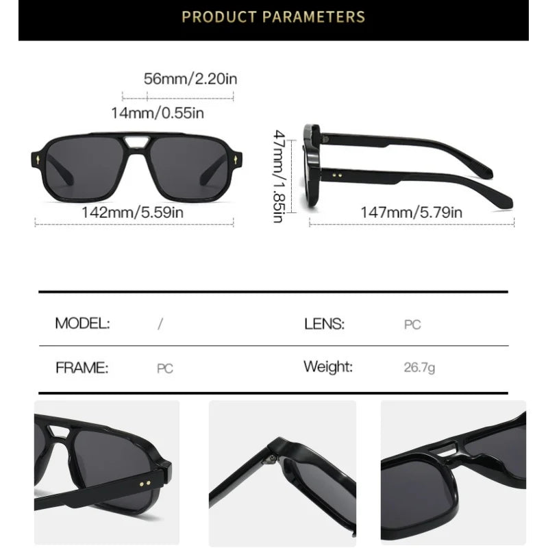 Retro Double-Bridge Square Sunglasses