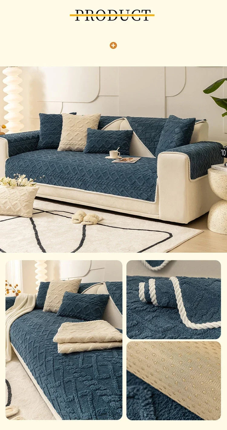 Plush Non-Slip Sofa Cover with Quilted Cotton
