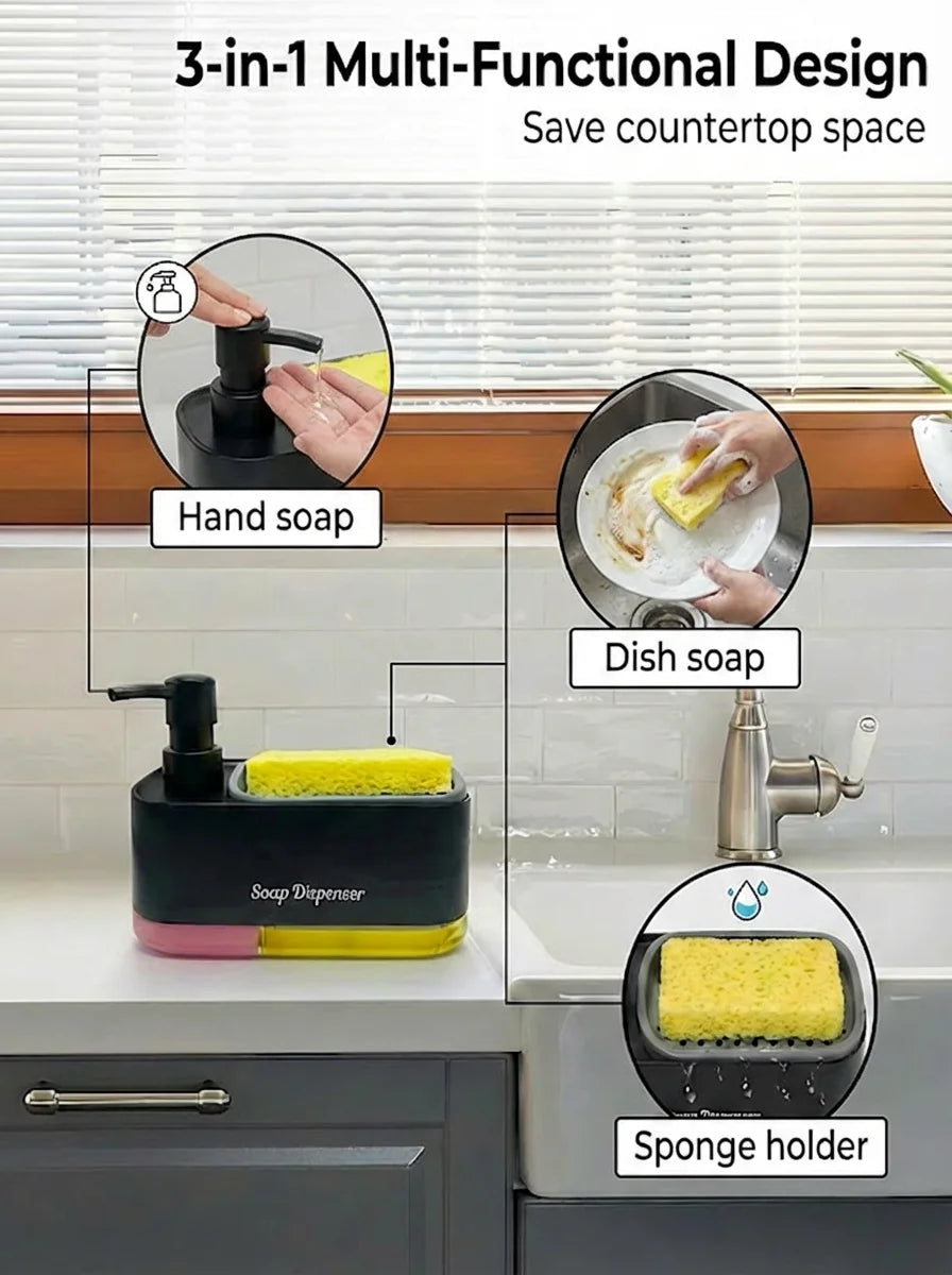 3-in-1 Kitchen Soap Dispenser with Sponge Caddy