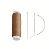A spool of brown nylon hair weaving thread with a matching needle for hair extensions and wigs.