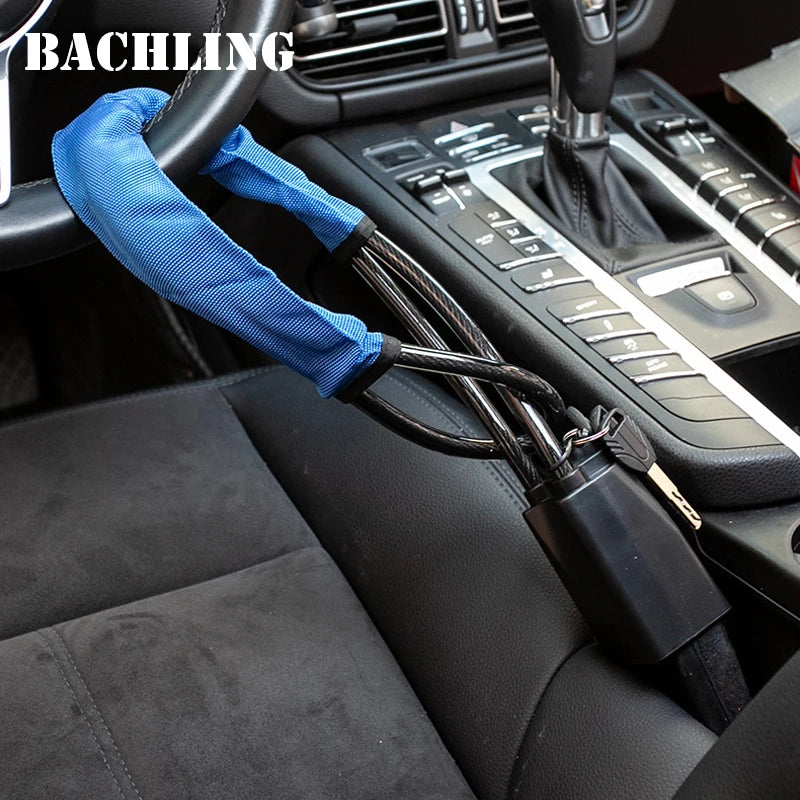 Universal Steering Wheel and Seat Belt Anti-Theft Lock with 2 Keys