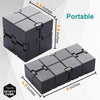 A black metal infinity cube shown from above and the side, highlighting its size and portability.