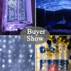 A collage showing various uses of USB fairy string lights, including window decoration and outdoor lighting.