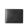 A dark gray men's genuine cowhide leather bi-fold wallet with a retro finish.