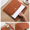 Organisateur de documents A4 en cuir PU marron montrant comment installer des documents de bureau et emballer les nécessités 