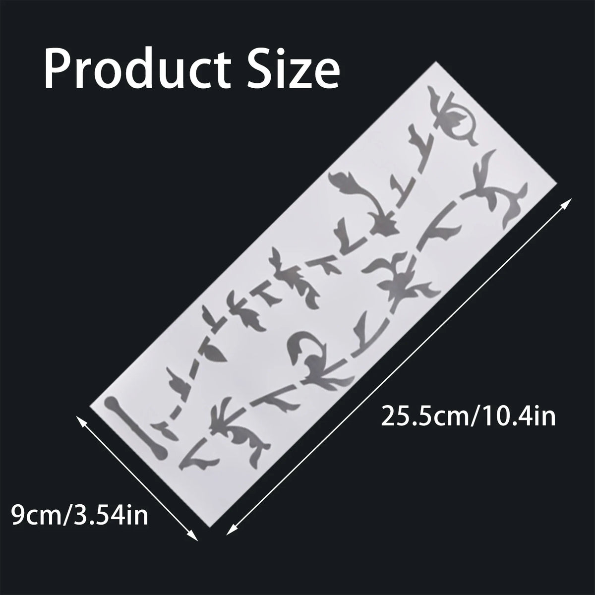 A rectangular sticker decal showing various guitar fretboard inlay designs with dimensions of 9cm/3.54in by 25.5cm/10.4in.