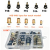 A set of manual rivet nut tools with interchangeable heads M8, M6, M5, M4, and M3, including various sizes of nuts and rivets