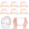 Two packs of breathable wig caps with elastic edges shown in various shades and angles.