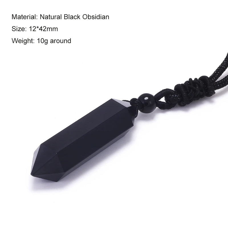 Geometric Natural Stone Pendant Necklace with Adjustable Leather Cord