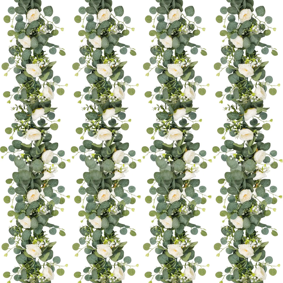 Artificial Eucalyptus Garland with White Roses