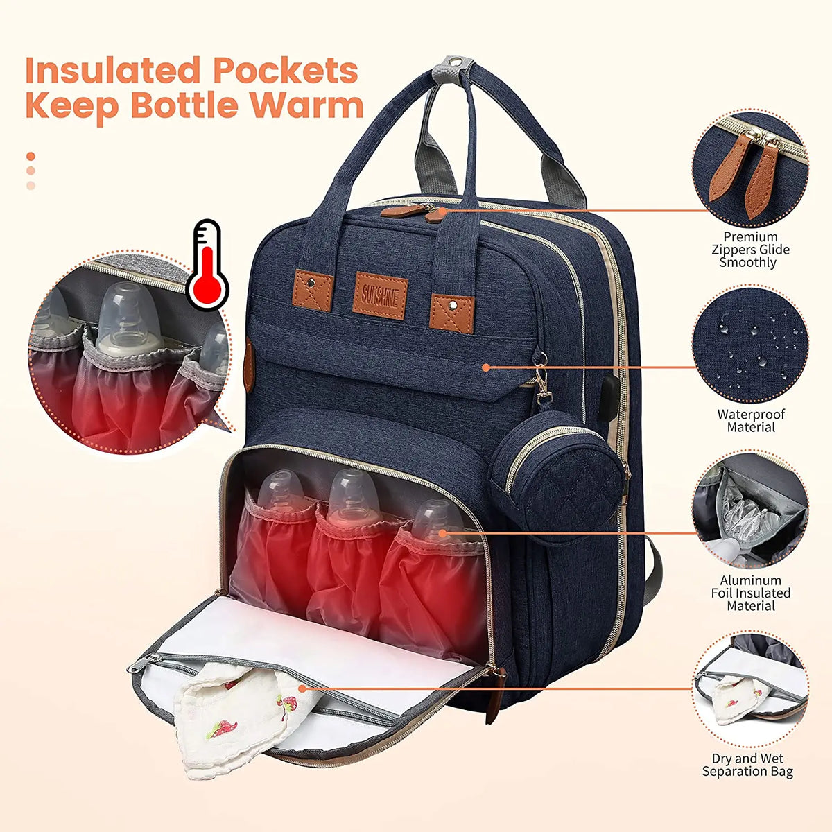 3-in-1 Diaper Bag Backpack with Foldable Changing Mat