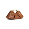 A brown soft PU leather crossbody bag with a gold-toned hardware detail.