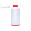 A spool of white heavy-duty nylon bonded thread with a red cap.