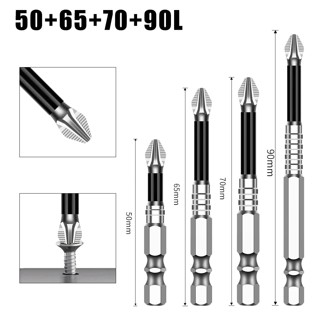 Magnetic Cross Head Screwdriver Bit Set (S2 Steel, Anti-Slip)
