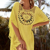Sunflower Print Knitted Beach Tunic with Fringe