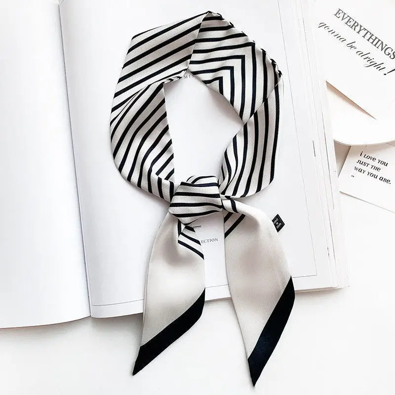 Floral Print Silk Hair Scarf for Women – Long Ribbon Headband