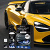 A yellow sports car headlight restoration kit is shown next to a bottle and an open box.