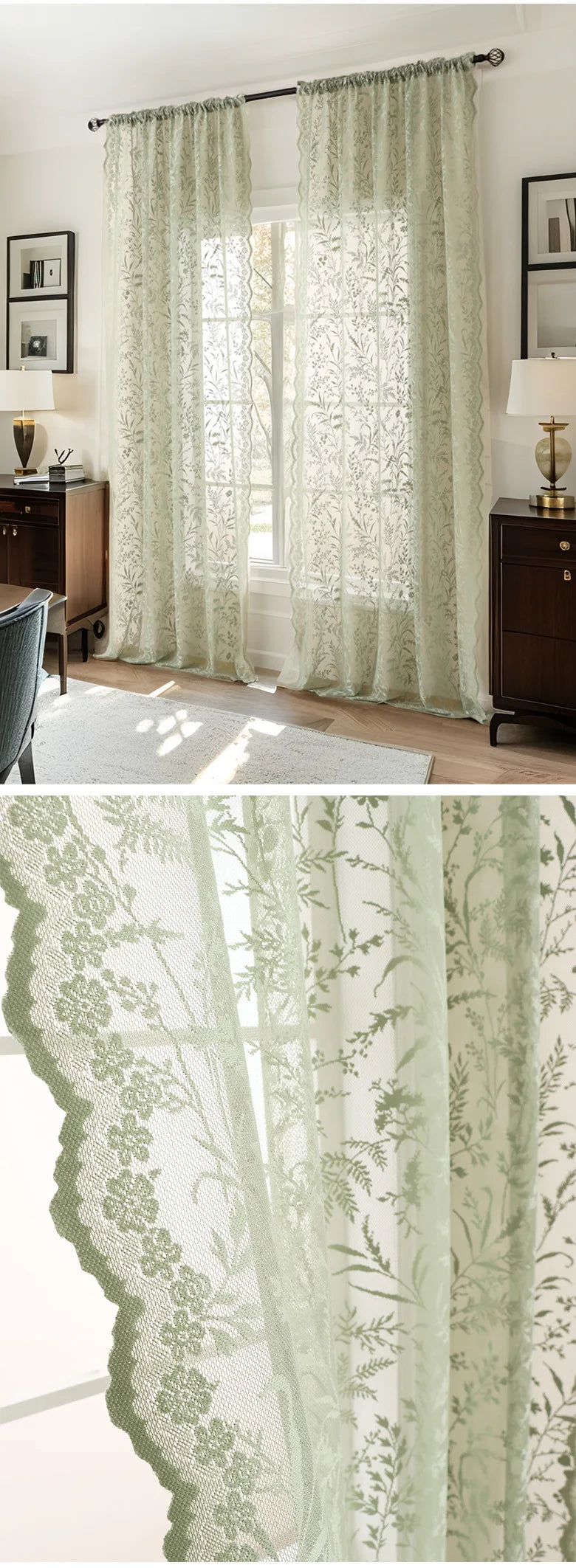Lace Floral Sheer Curtain Panel for Living Room & Bedroom