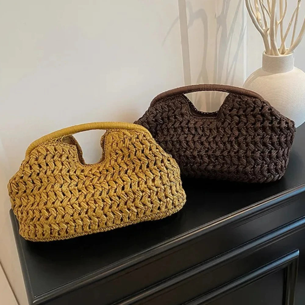 Handwoven Straw Tote Bag with Zipper