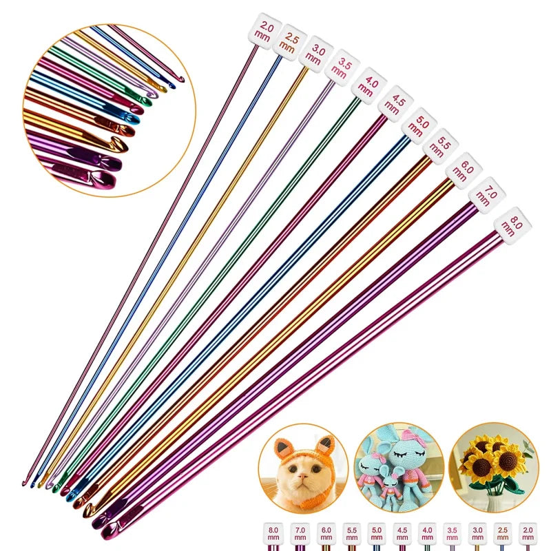 Multicolor Tunisian Afghan Crochet Hook Set (11 Sizes, 2–8 mm)