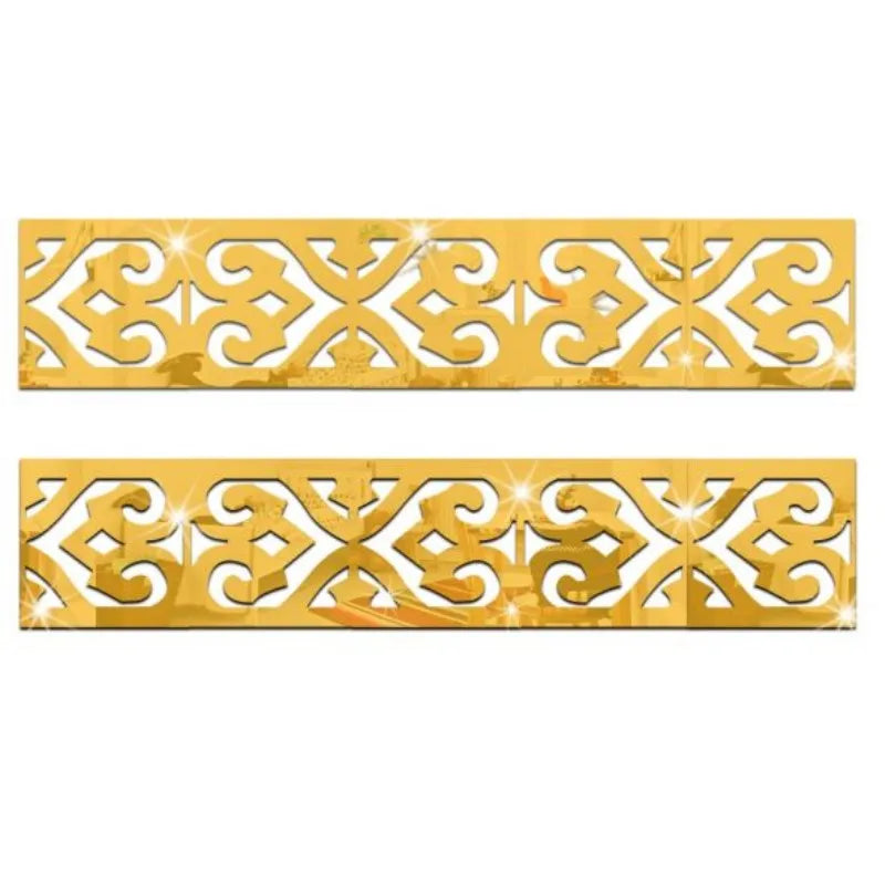 Gold acrylic mirror wall stickers featuring intricate decorative edges and borders