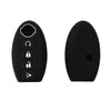 Black silicone key fob cover for Nissan vehicles showing various buttons and a cutout.