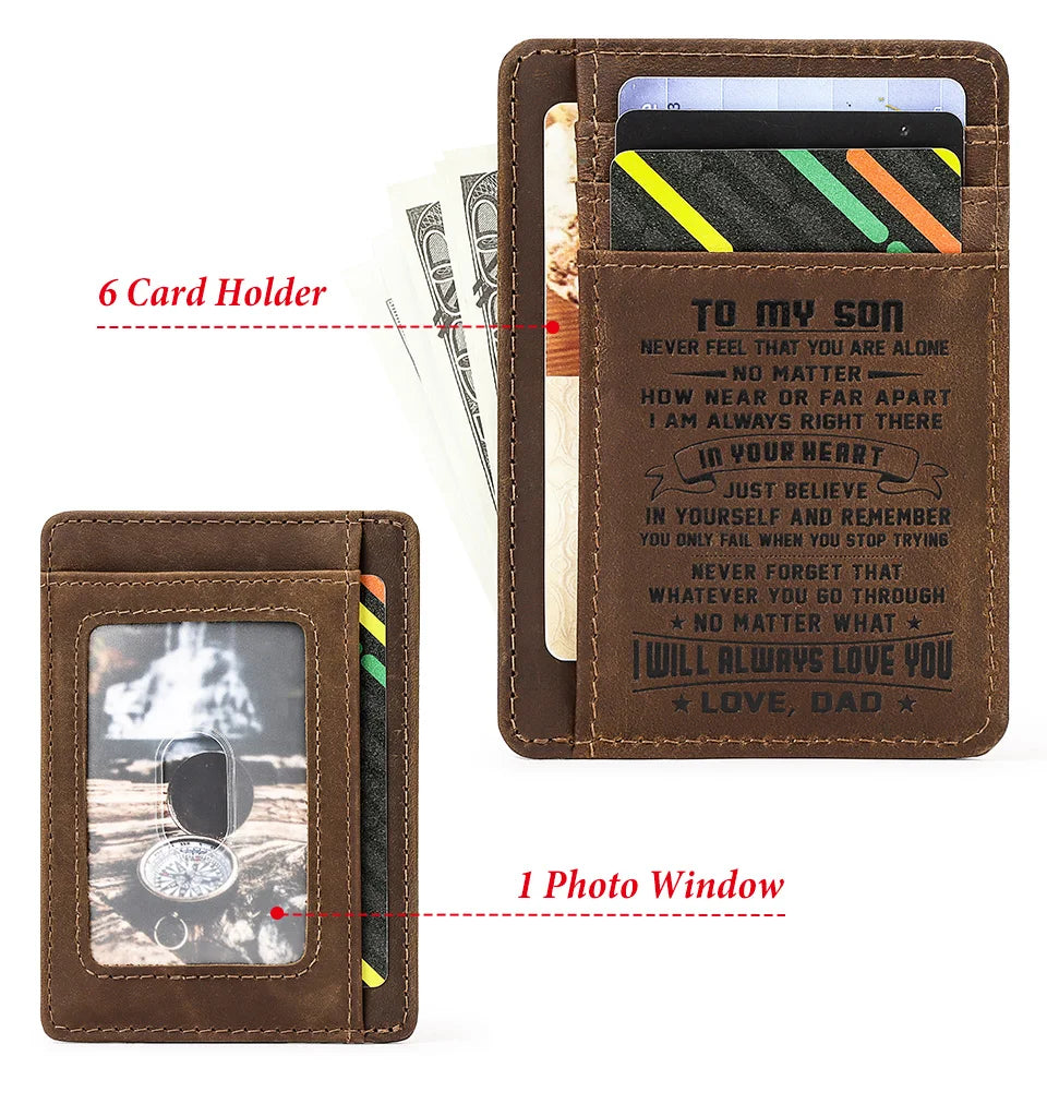 Genuine Leather Slim Card Wallet for Men – Personalized Gift from Dad