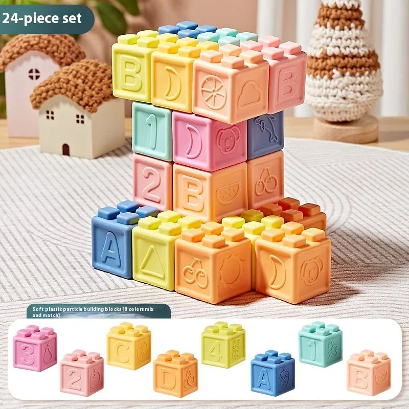 Soft Rubber Building Blocks Set for Babies – Safe, Chewable, and Educational Sensory Toy