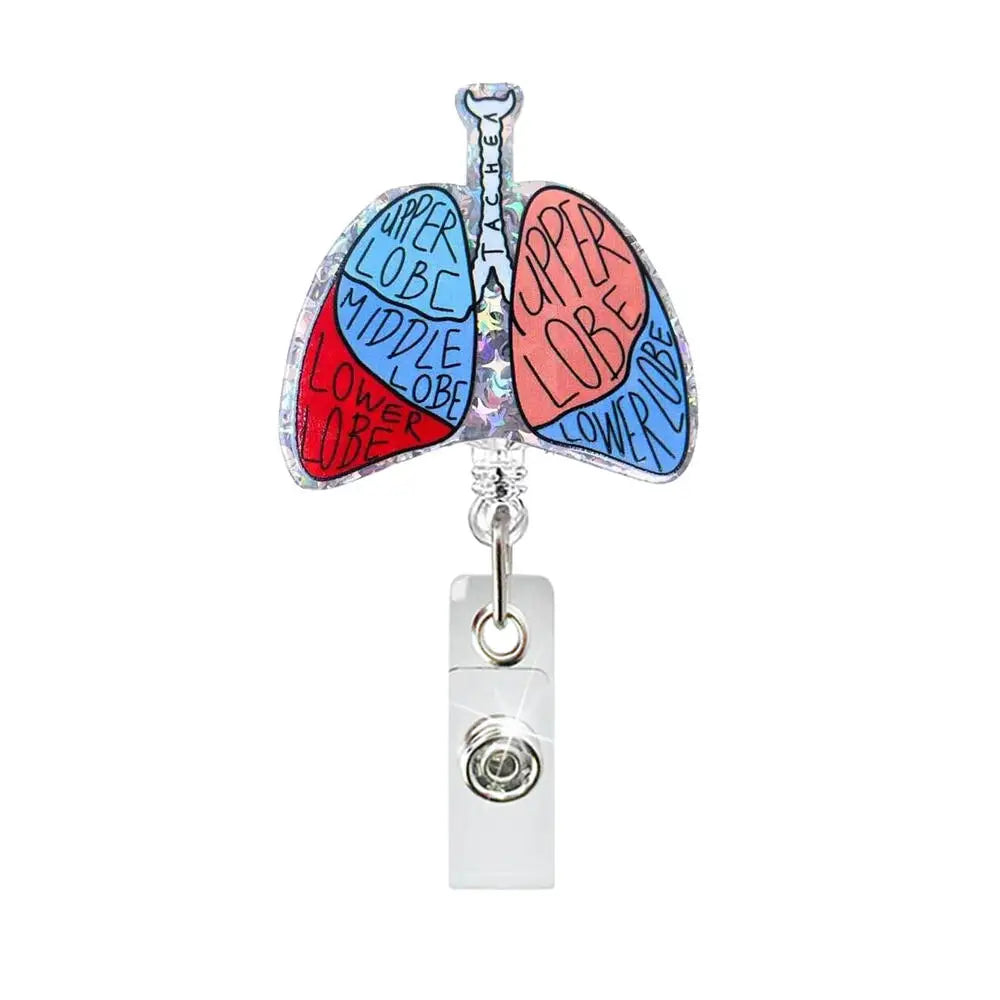 Heart Shape Glitter Acrylic Retractable Badge Reel with Crocodile Clip