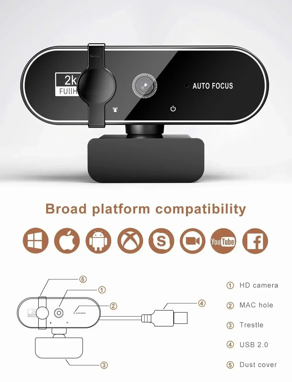 4K Auto-Focus Webcam with Built-in Microphone