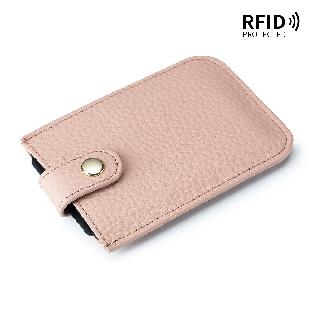 Slim Leather Card Holder with Quick-Access Pull Tab