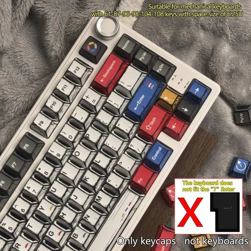 Comic Style Colorful Keycap Set – 136 Keys, Classic Minimalist Design