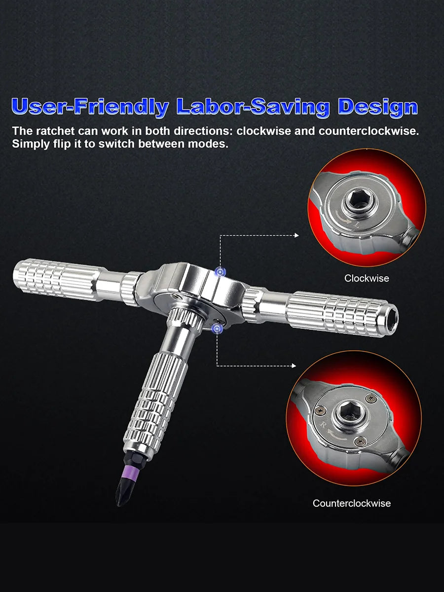 Gearless Ratchet Screwdriver Set with Magnetic S2 Steel Bits
