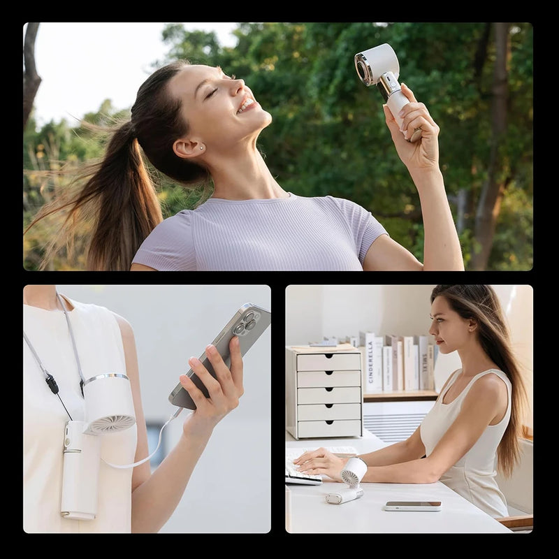 Portable Ice-Cooling Handheld Fan with Flexible Neck