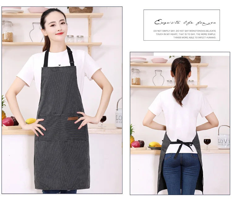 Striped Kitchen & Work Apron with Adjustable Neck Strap